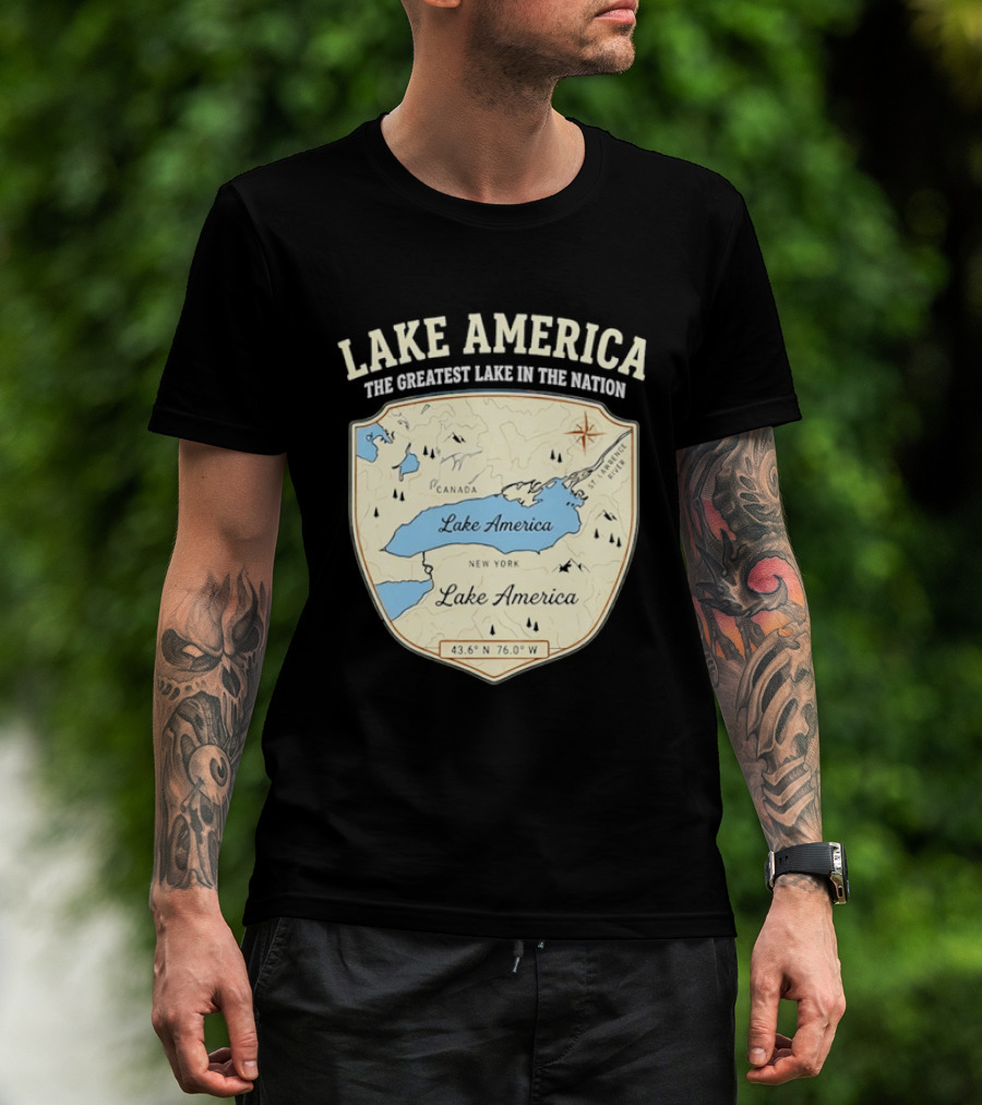 Lake America The Greatest Lake In The Nation Map Compass Cream T-Shirt