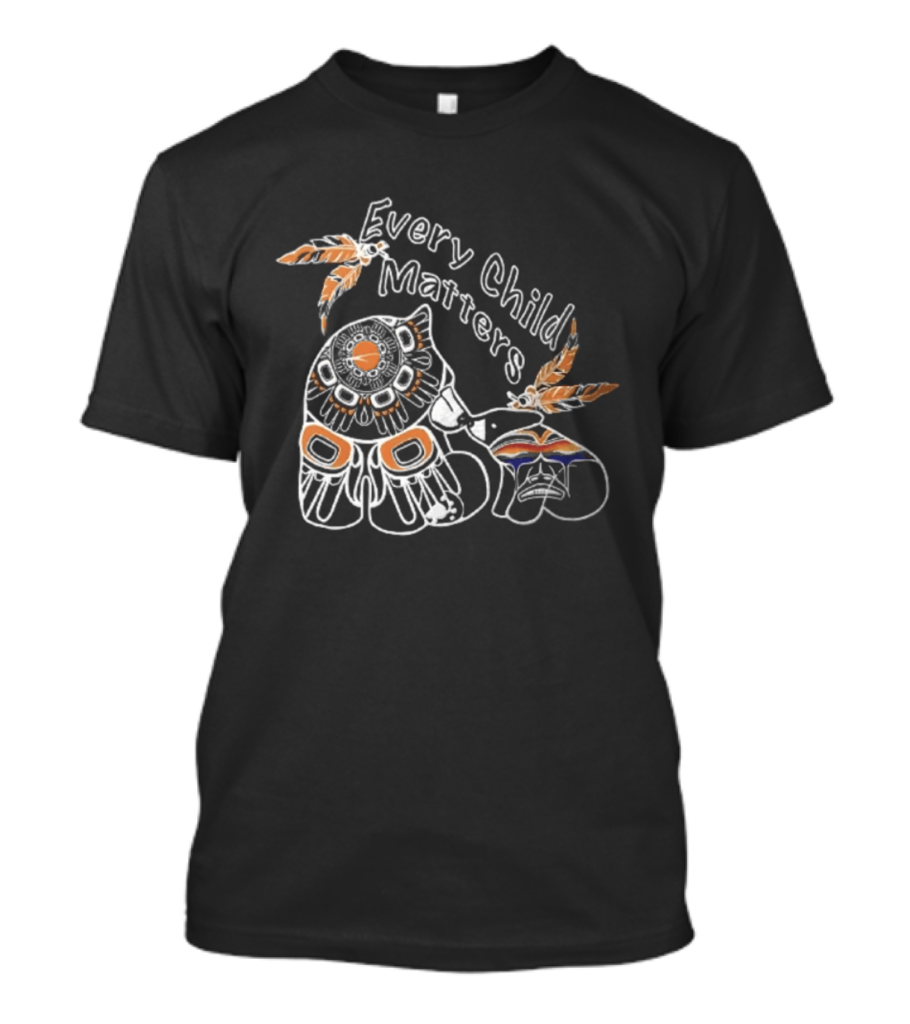 Every Child Matters Bear With Feathers And Rainbow Motif T-Shirt