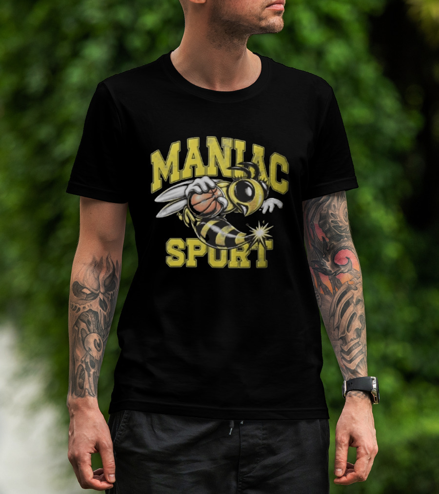 Maniac Sport Cartoon Hornet With Basketball Explosion T-Shirt
