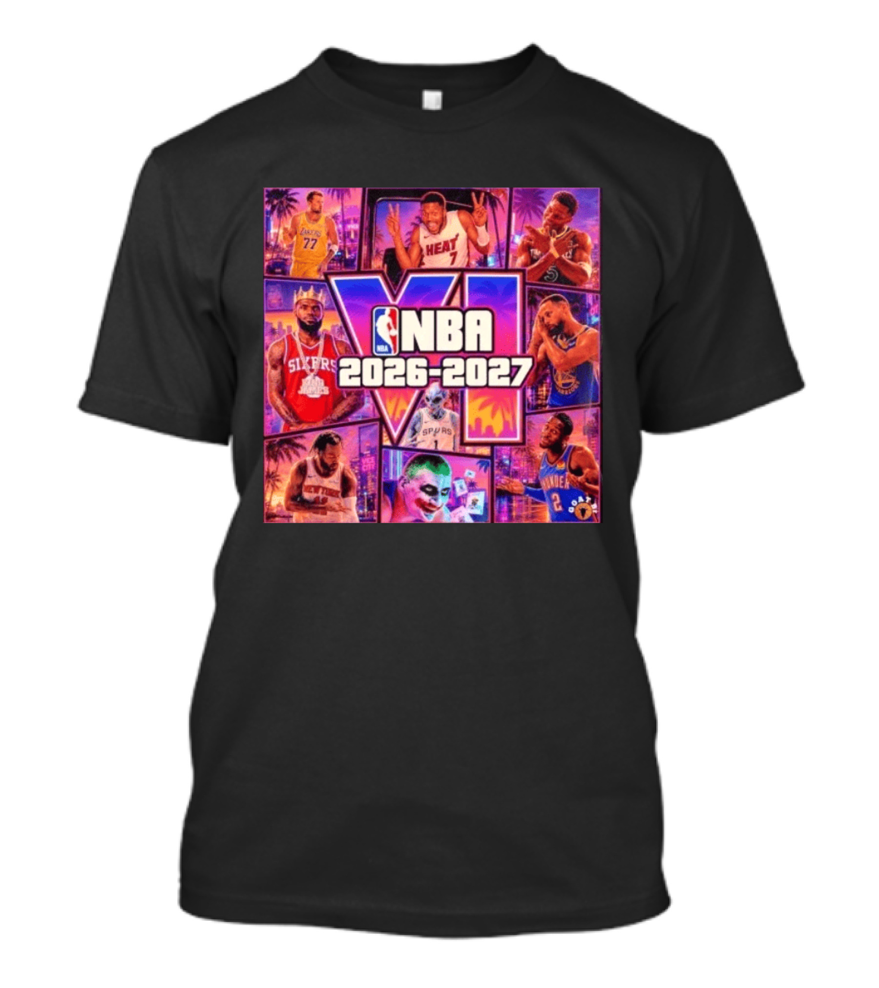 NBA 2026 2027 Grand Theft Auto VI Lakers Heat Bucks Sixers Spurs Joker Thunder T-Shirt