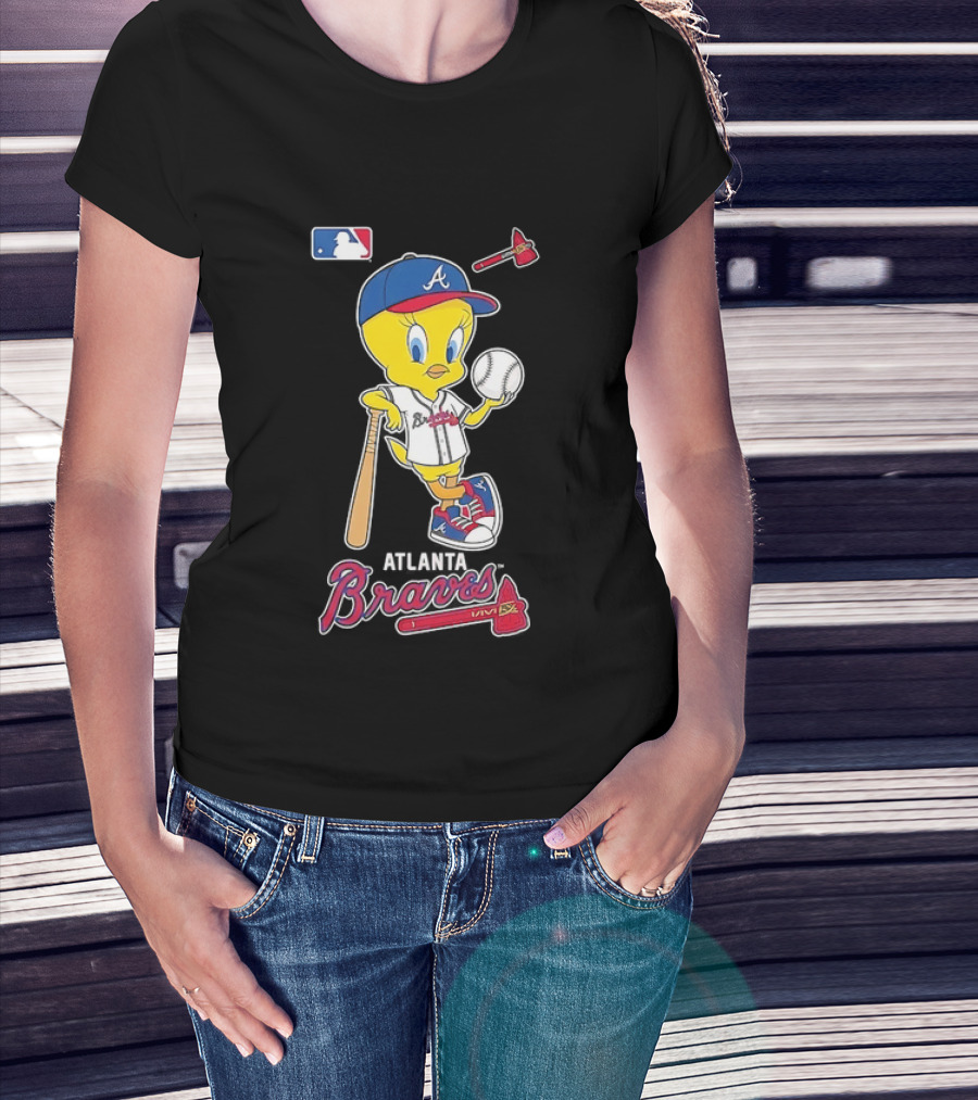 MLB Atlanta Braves Tweety Bird Baseball Bat And Ball T-Shirt