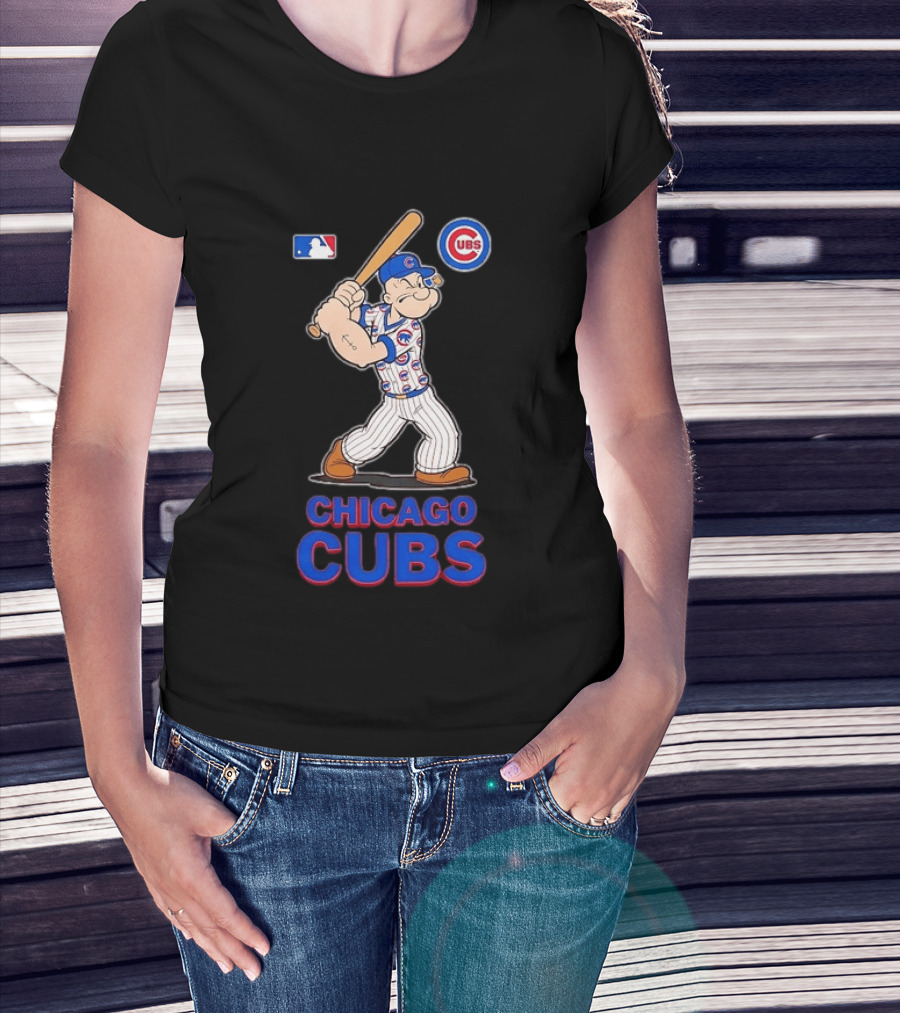 MLB Popeye Chicago Cubs Cartoon Character Baseball Batting MLB T-Shirt