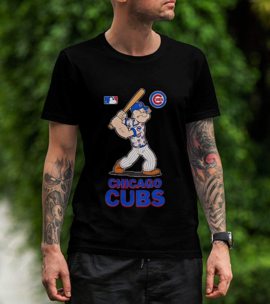 MLB Popeye Chicago Cubs Cartoon Character Baseball Batting MLB T-Shirt