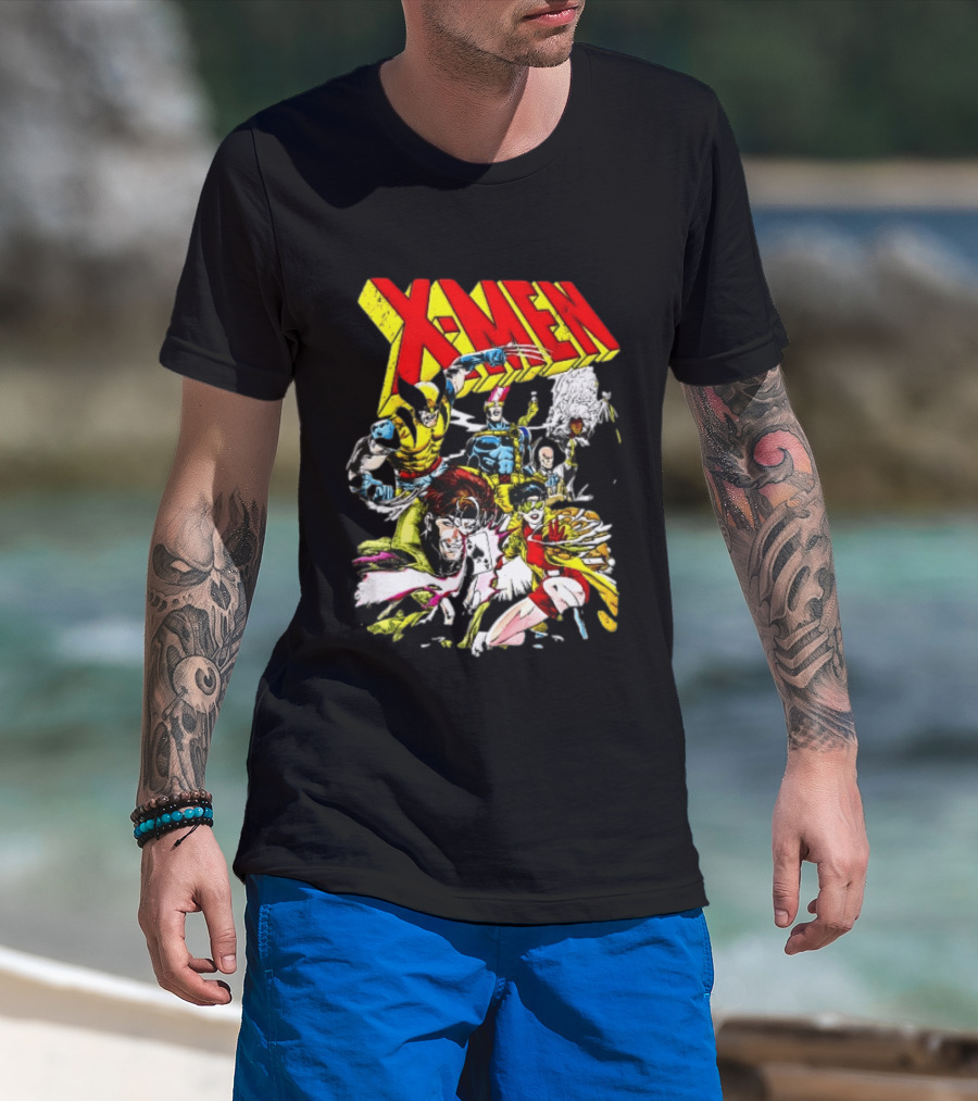 X Men Wolverine Gambit Jubilee Cyclops Storm Classic Comic Characters Distressed T-Shirt