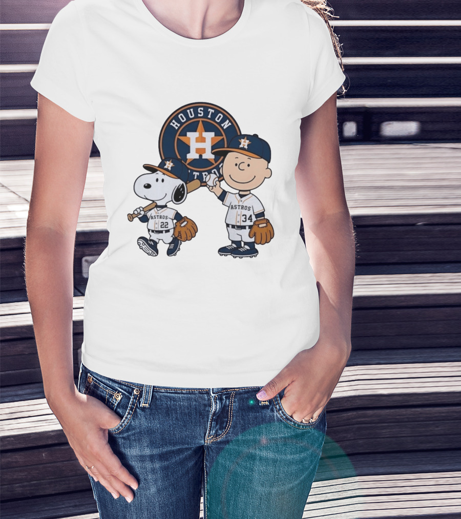 Houston Astros Snoopy Charlie Brown Baseball Player Characters T-Shirt