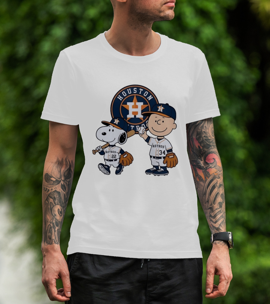 Houston Astros Snoopy Charlie Brown Baseball Player Characters T-Shirt