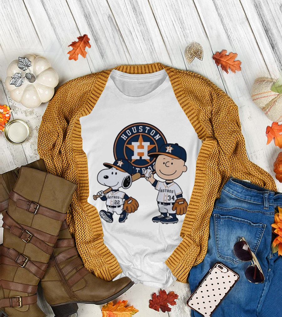 Houston Astros Snoopy Charlie Brown Baseball Player Characters T-Shirt