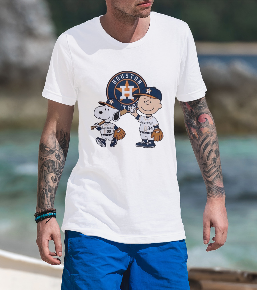Houston Astros Snoopy Charlie Brown Baseball Player Characters T-Shirt