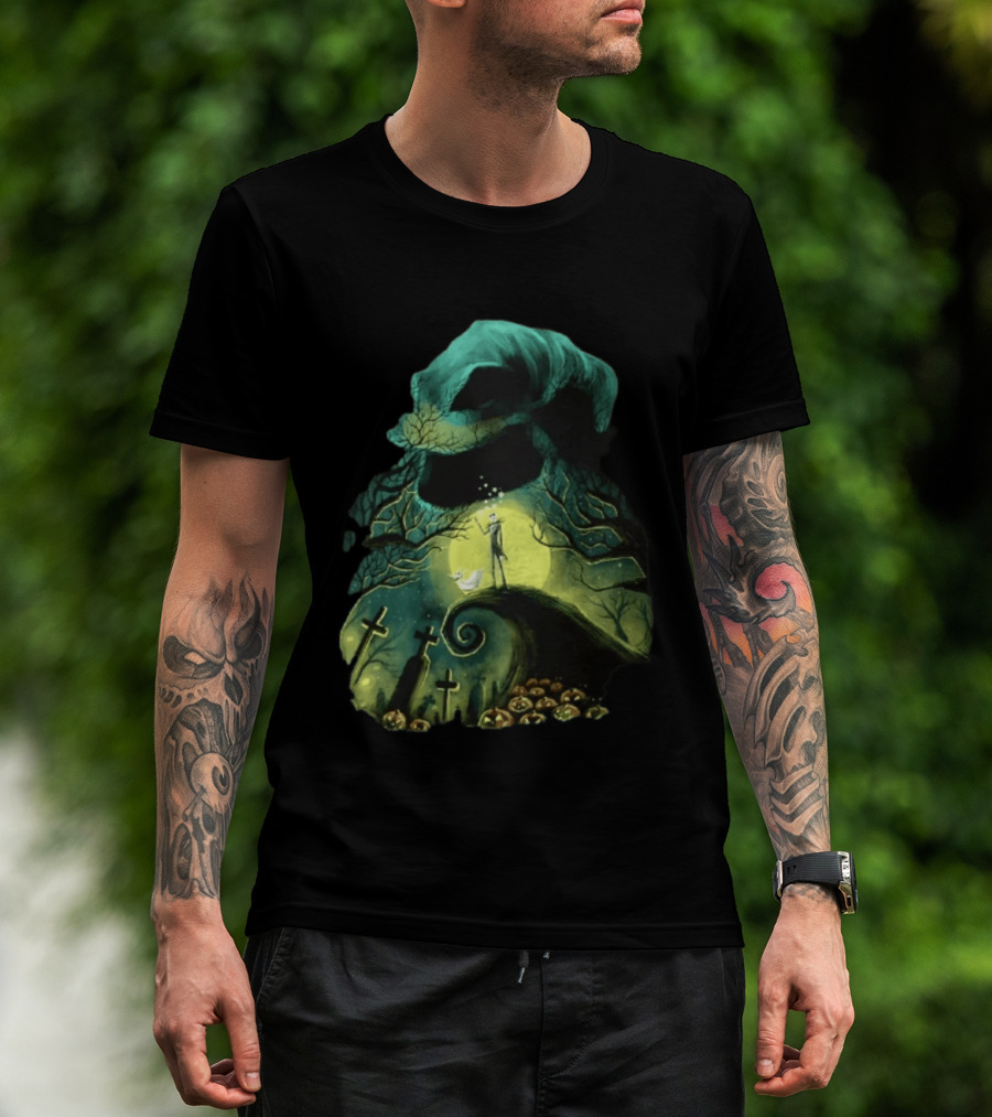 The Nightmare Before Christmas Jack Skellington Zero Oogie Boogie Moonlit Scene T-Shirt