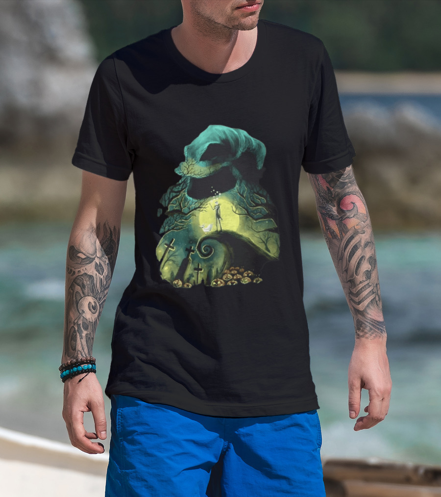 The Nightmare Before Christmas Jack Skellington Zero Oogie Boogie Moonlit Scene T-Shirt