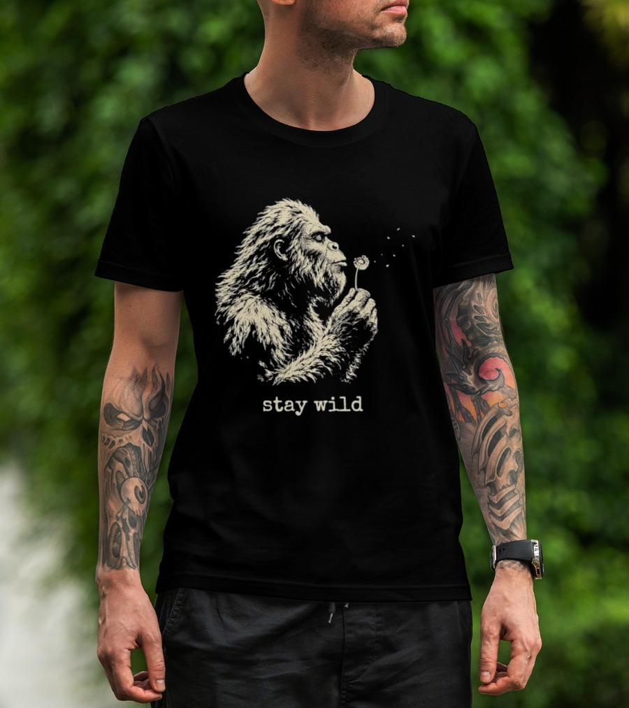 Stay Wild Bigfoot Blowing Dandelion Seeds T-Shirt