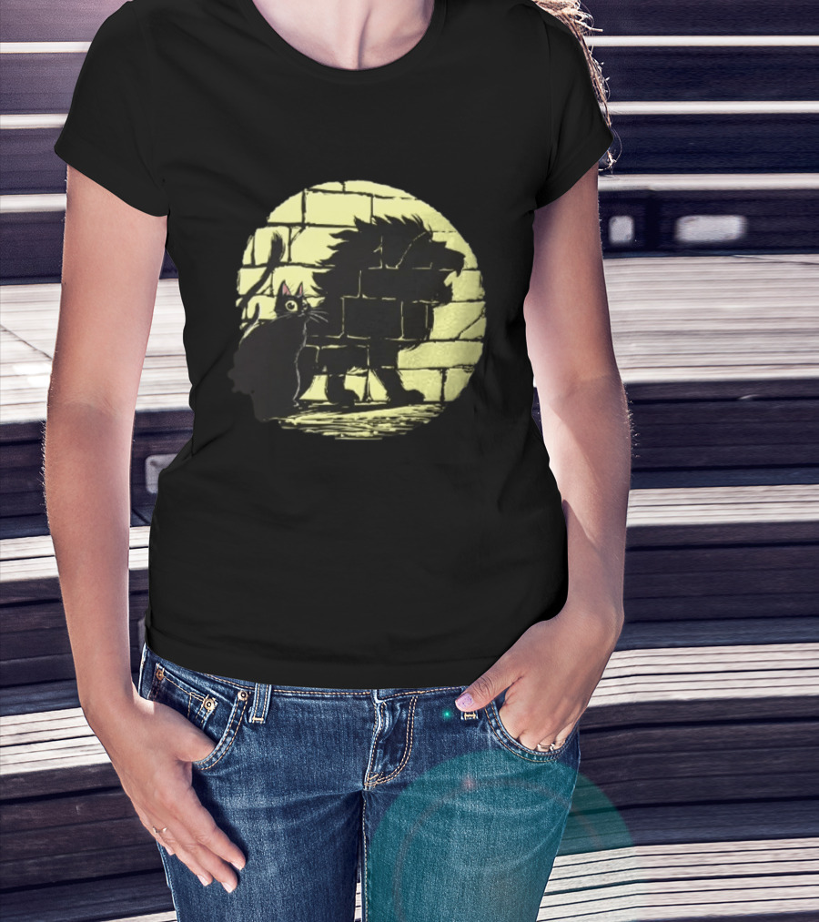 Lion Shadow Black Cat Courageous Kitten Moon T-Shirt