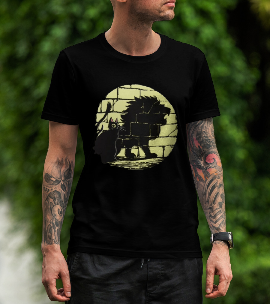 Lion Shadow Black Cat Courageous Kitten Moon T-Shirt