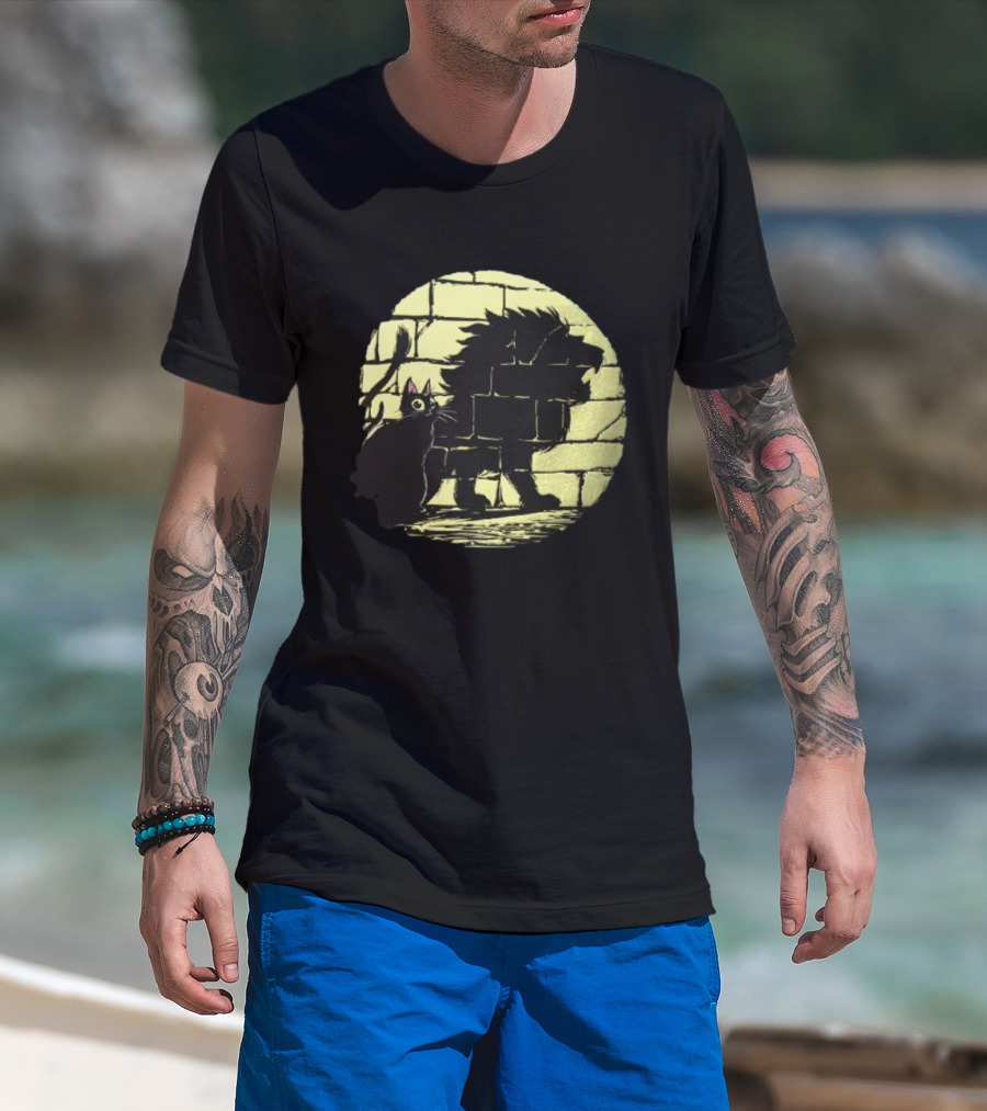 Lion Shadow Black Cat Courageous Kitten Moon T-Shirt