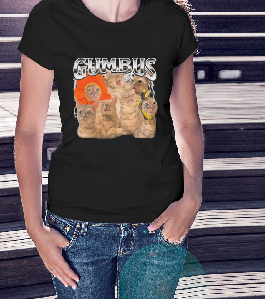 GUMBUS Funny Cat Faces With Flower And Bee Outfits T-Shirt