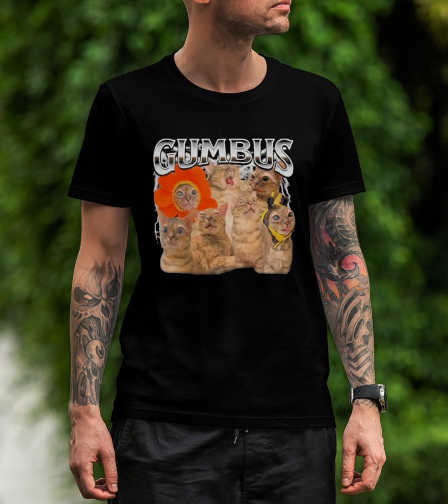 GUMBUS Funny Cat Faces With Flower And Bee Outfits T-Shirt