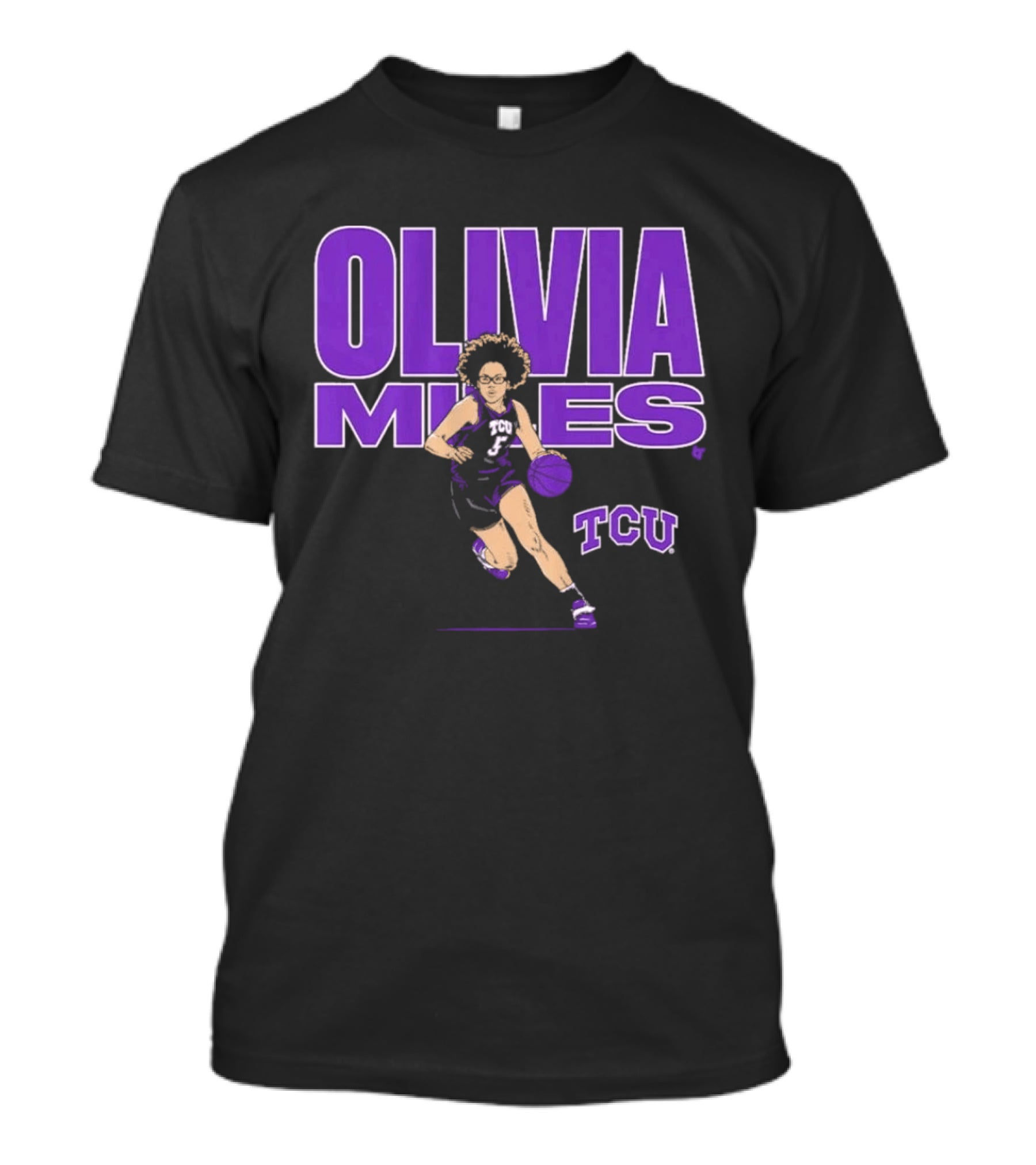 TCU Basketball Olivia Miles Name Pose Purple And White Basketball Player T-Shirt