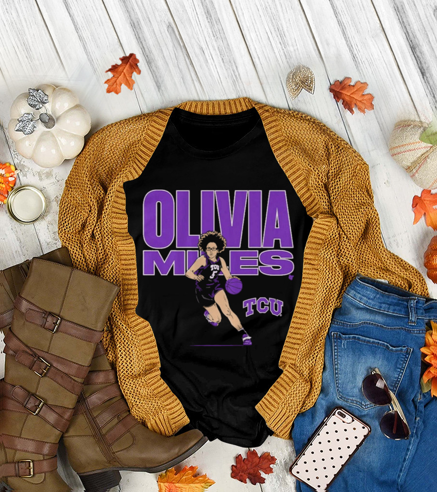 TCU Basketball Olivia Miles Name Pose Purple And White Basketball Player T-Shirt