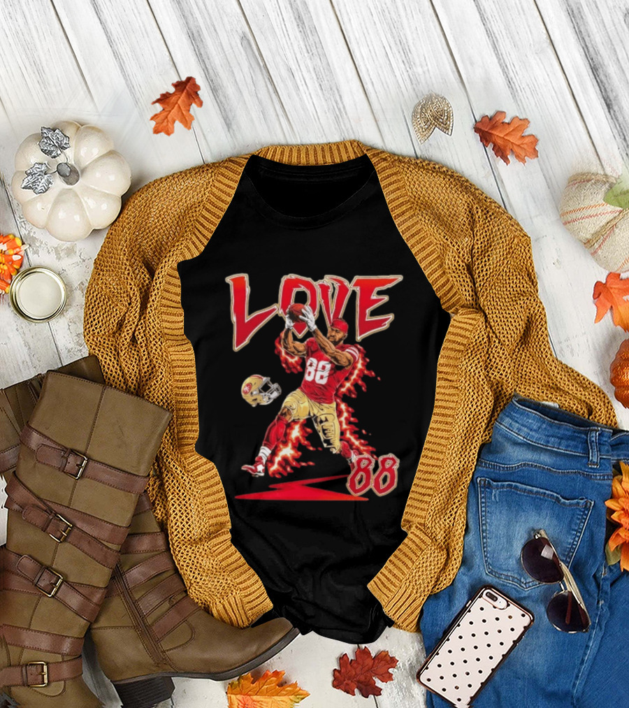 Daejon Love San Francisco 49ers No 88 Football Star Catching Action T-Shirt