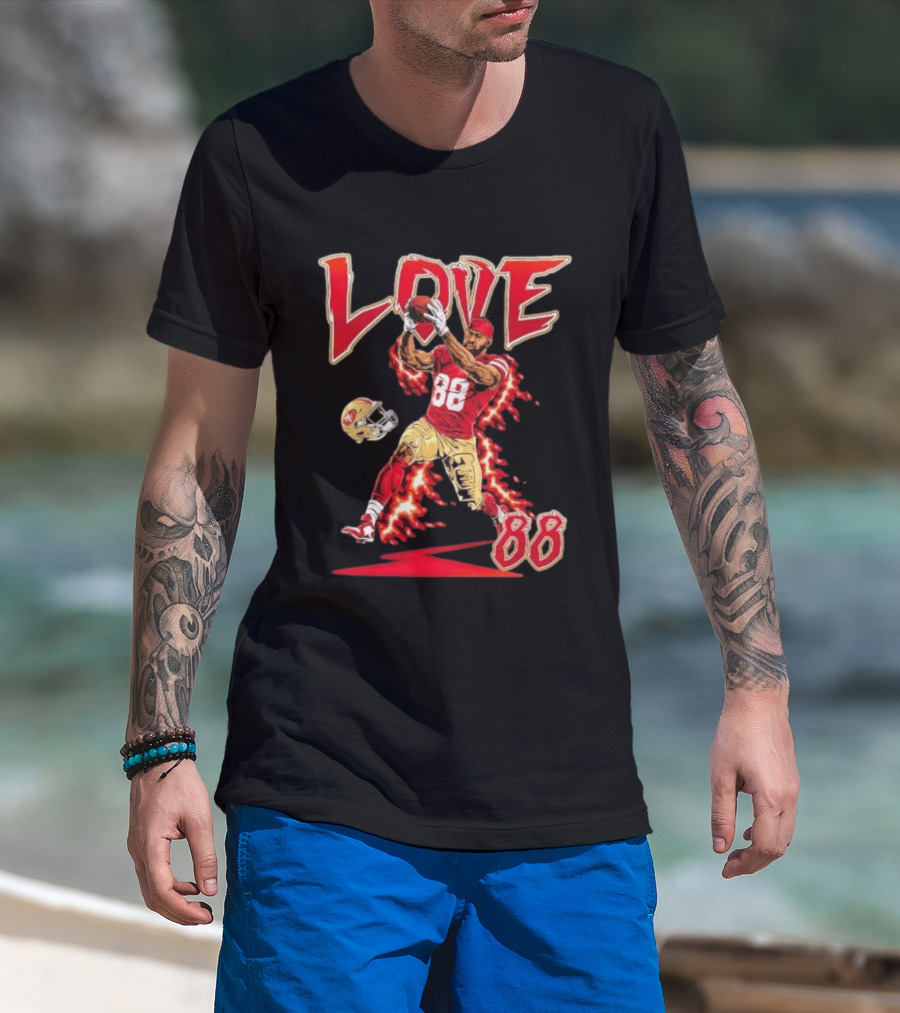 Daejon Love San Francisco 49ers No 88 Football Star Catching Action T-Shirt