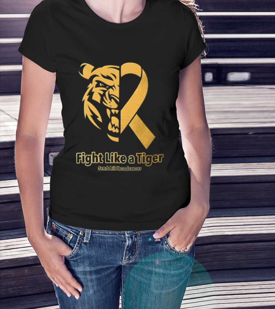 Fight Like A Tiger Childhood Cancer Awareness Gold Ribbon T-Shirt