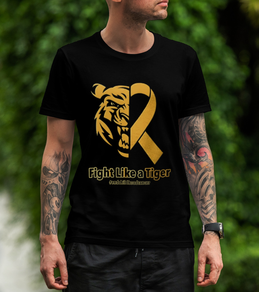 Fight Like A Tiger Childhood Cancer Awareness Gold Ribbon T-Shirt