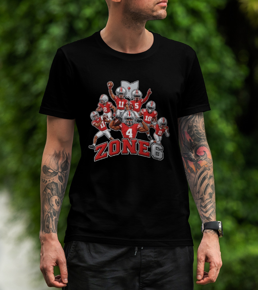 Zone 6 Ohio State Buckeyes Football Players With State Map And Numbers T-Shirt