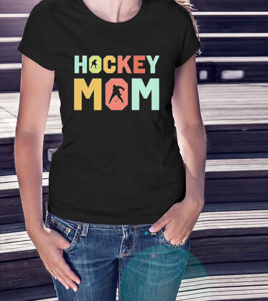 Hockey Mom Mother's Day Skating Silhouette Multicolor T-Shirt