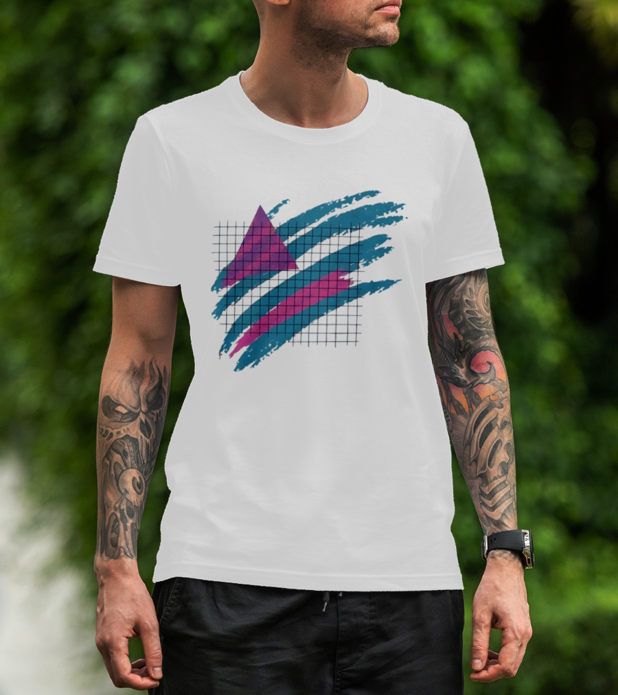 90s Neon Geometric Triangle Grid Retro Aesthetic T-Shirt