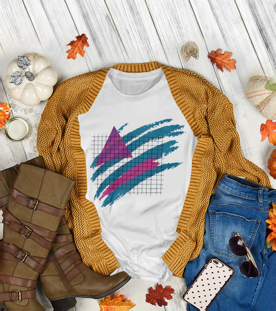 90s Neon Geometric Triangle Grid Retro Aesthetic T-Shirt