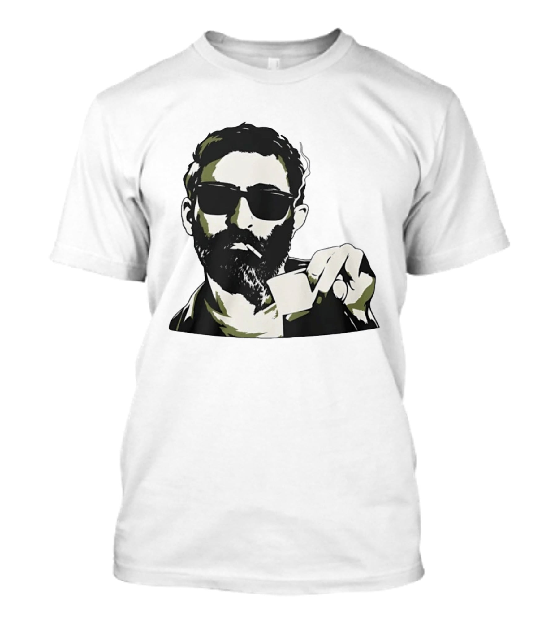 Bearded Man With Sunglasses Smoking Cigarette Holding Blank Card T-Shirt