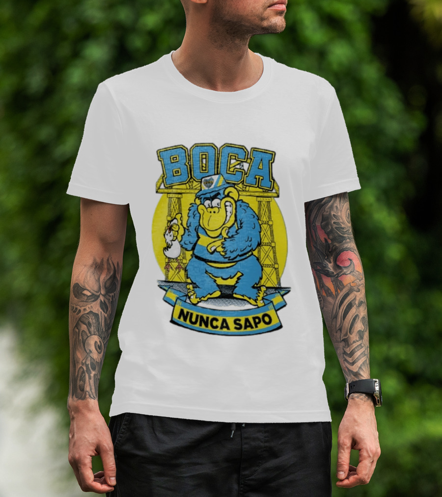 Boca Juniors Gorilla Wearing Cap Holding Chicken Boca Nunca Sapo T-Shirt