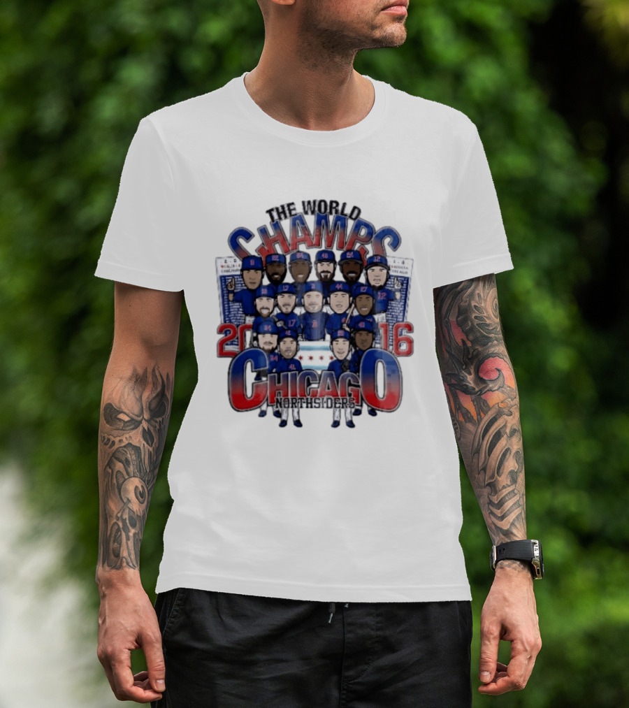 Chicago Cubs MLB The World Champs 2016 Northsiders Cartoon Caricature Roster T-Shirt