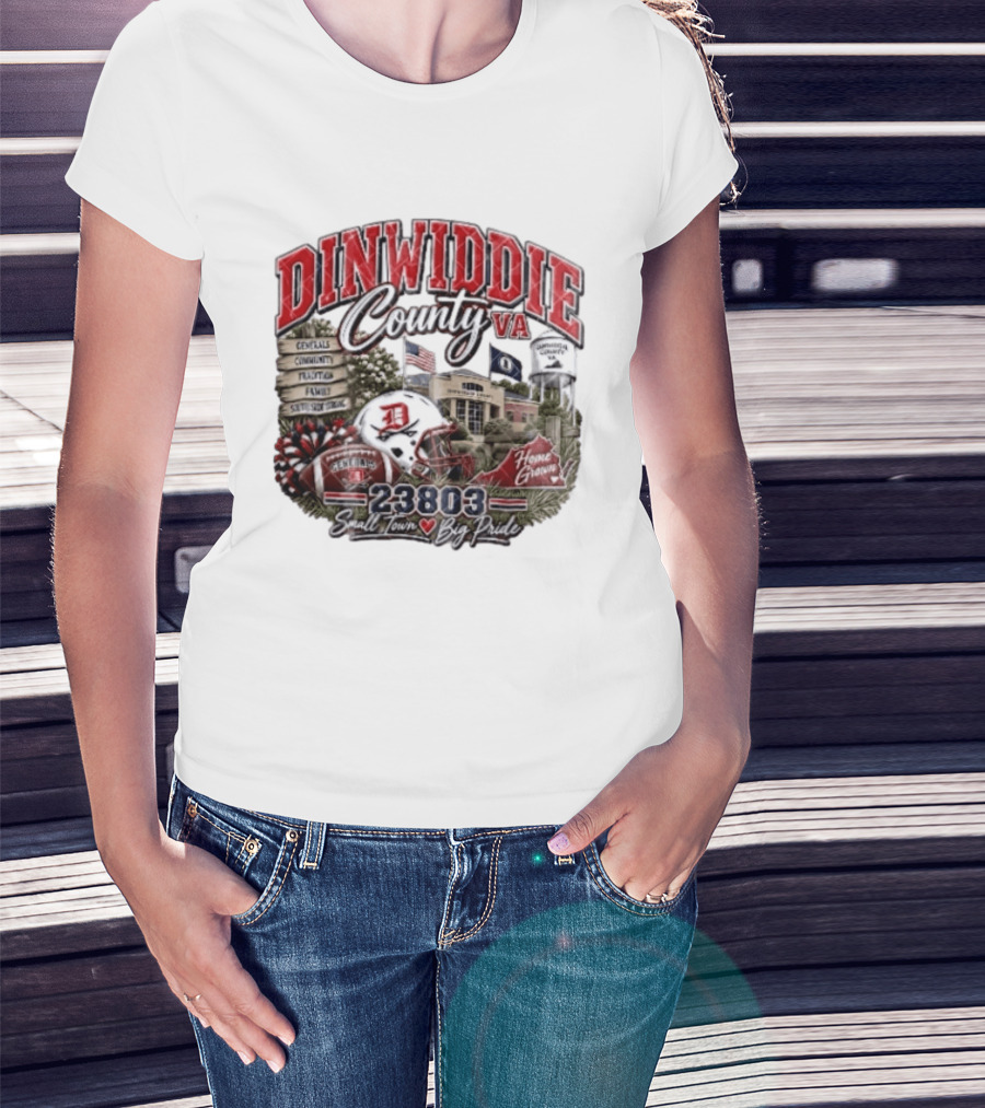 Dinwiddie County VA Generals South Side Strong 23803 Small Town Big Pride Home Grown Football Helmet Community Tradition Family T-Shirt