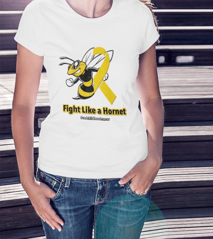 Fight Like A Hornet End Childhood Cancer Awareness Gold Ribbon T-Shirt