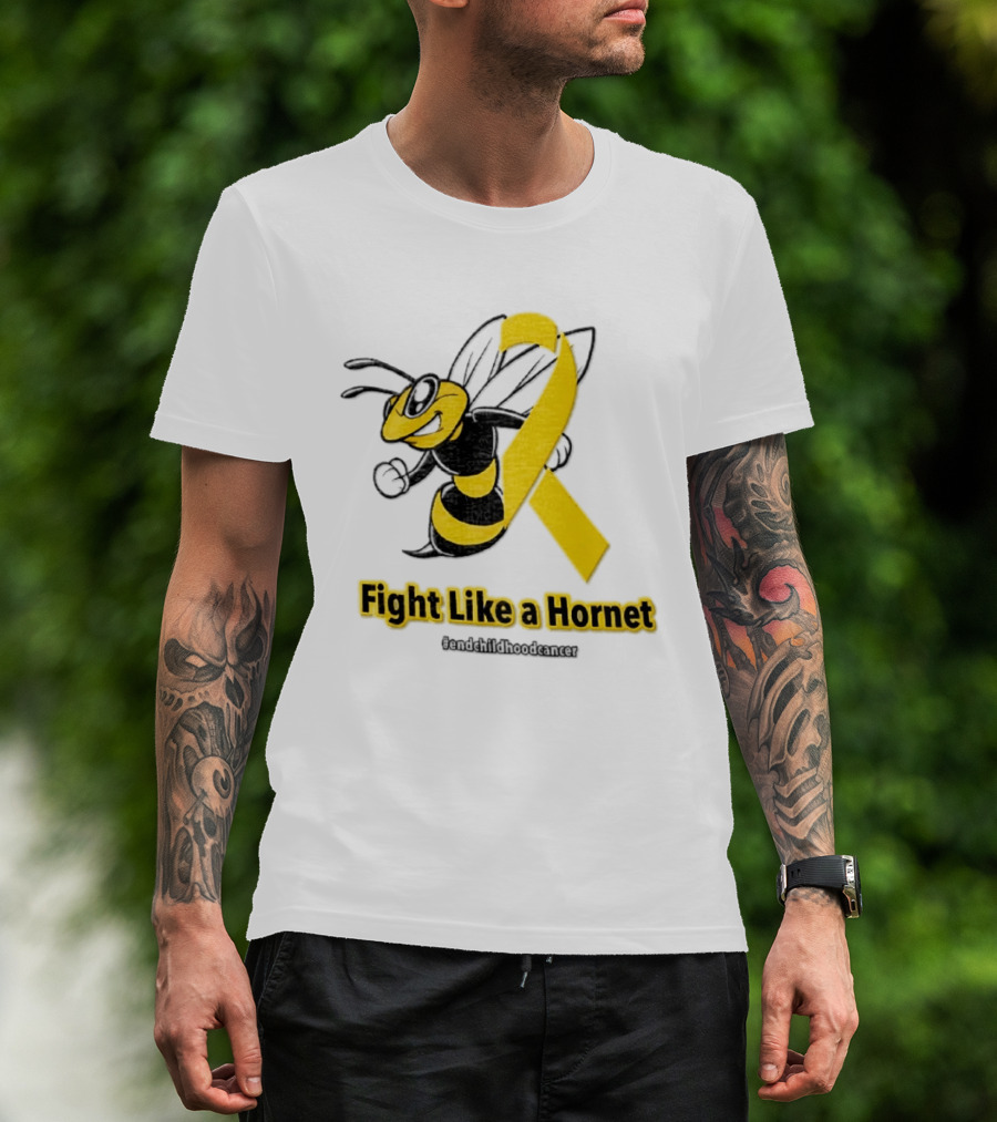 Fight Like A Hornet End Childhood Cancer Awareness Gold Ribbon T-Shirt