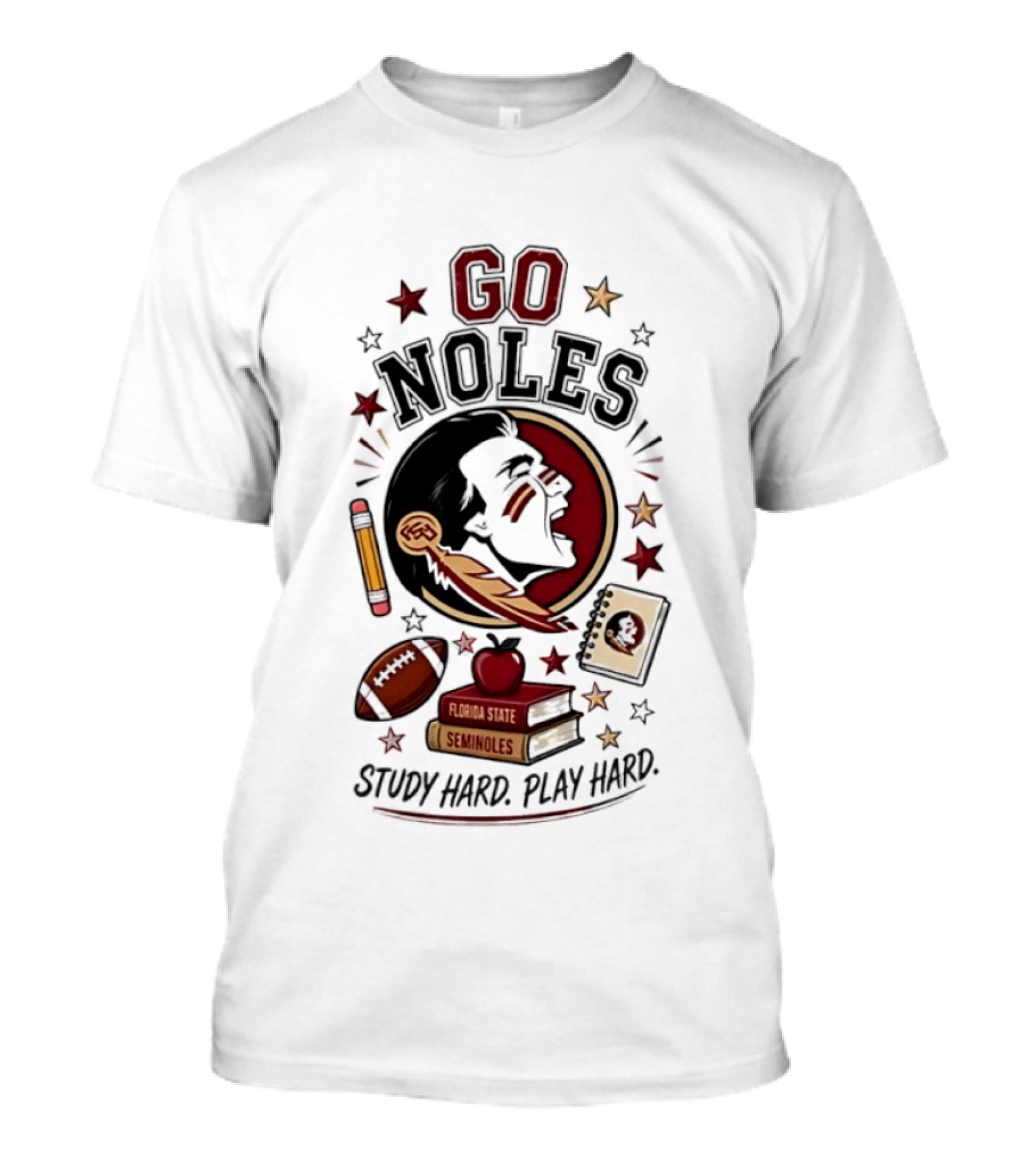 Go Noles Florida State Seminoles Study Hard Play Hard T-Shirt