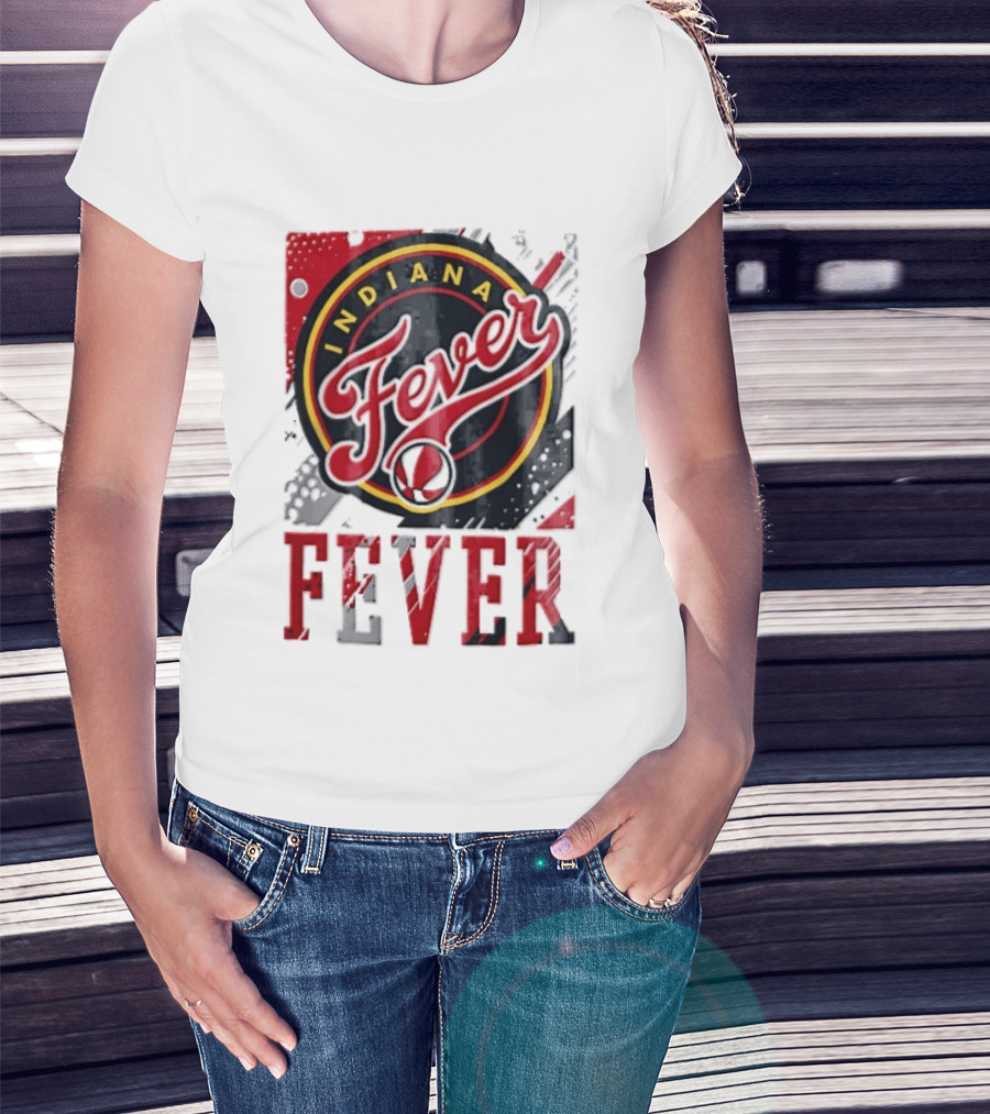 Indiana Fever WNBA Distressed Paint Splatter Basketball Logo Fever T-Shirt
