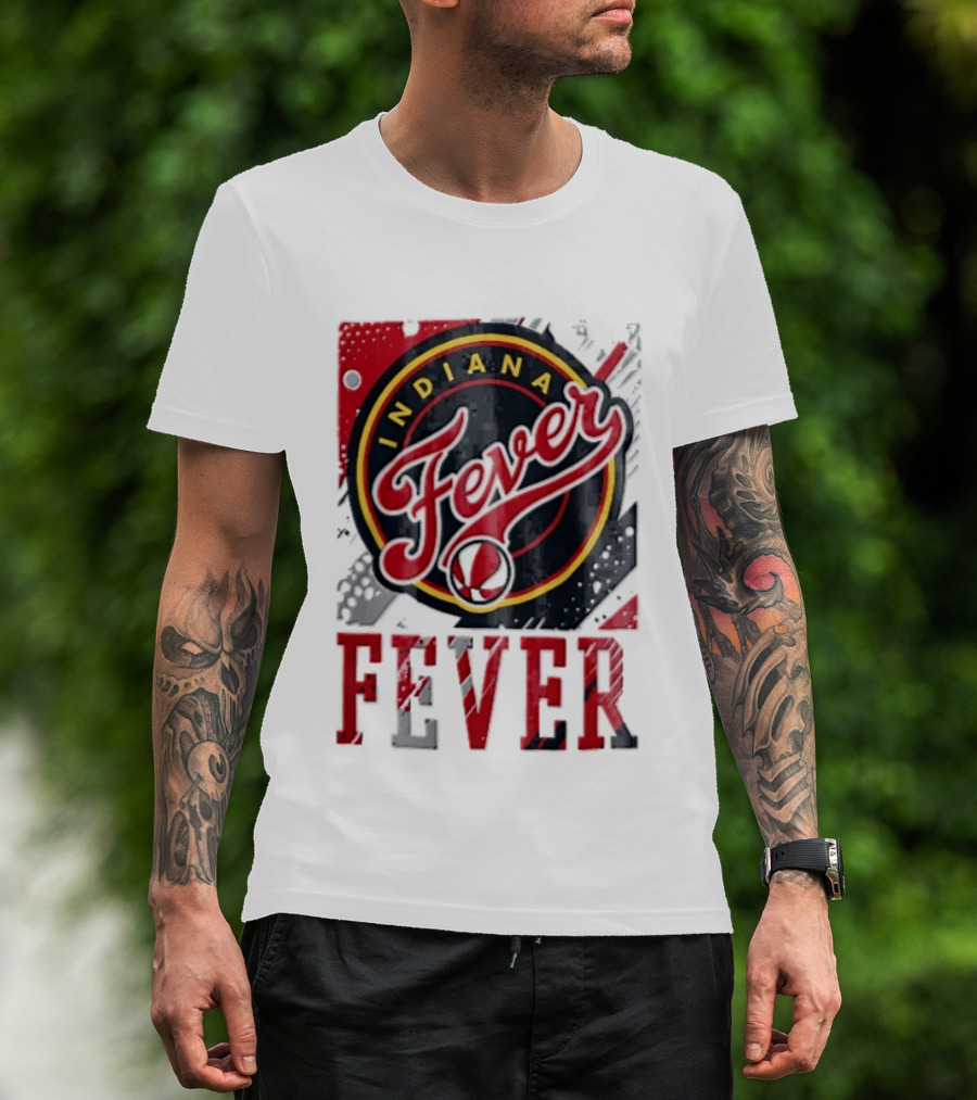 Indiana Fever WNBA Distressed Paint Splatter Basketball Logo Fever T-Shirt