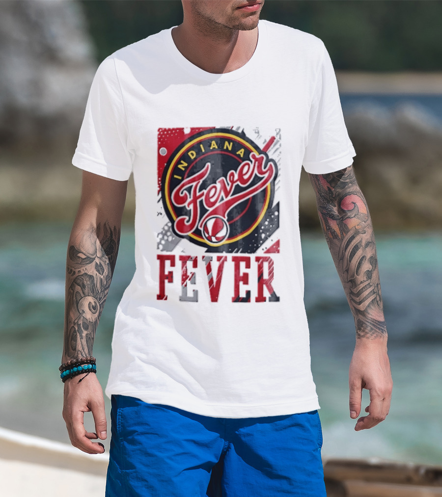 Indiana Fever WNBA Distressed Paint Splatter Basketball Logo Fever T-Shirt