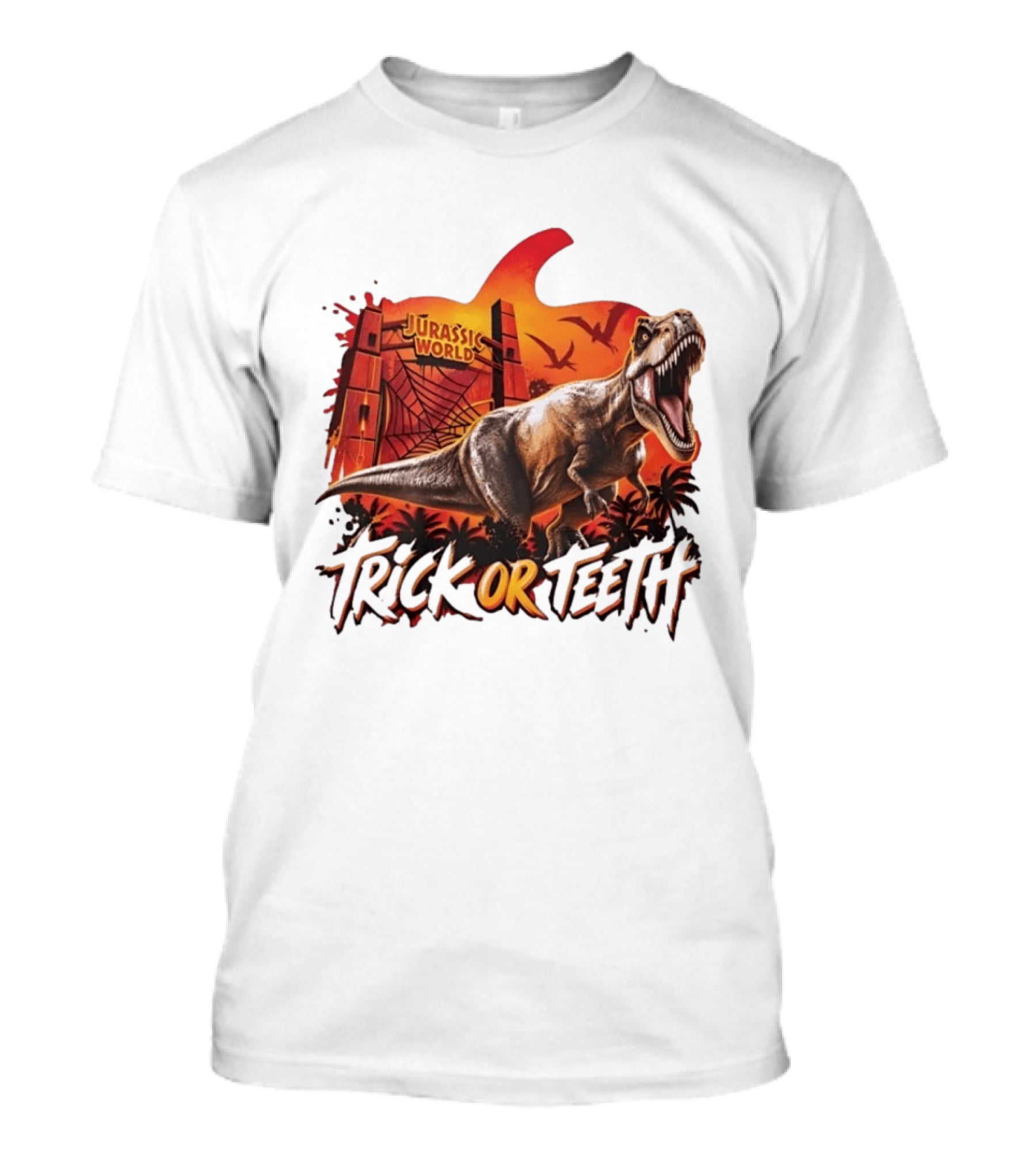 Jurassic World Trick Or Teeth Dinosaur Halloween Pumpkin Gate Rex T-Shirt