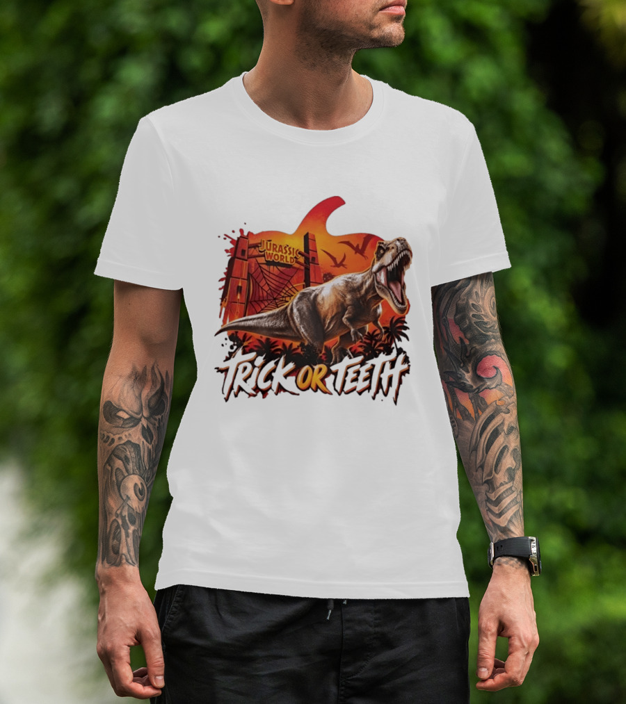 Jurassic World Trick Or Teeth Dinosaur Halloween Pumpkin Gate Rex T-Shirt