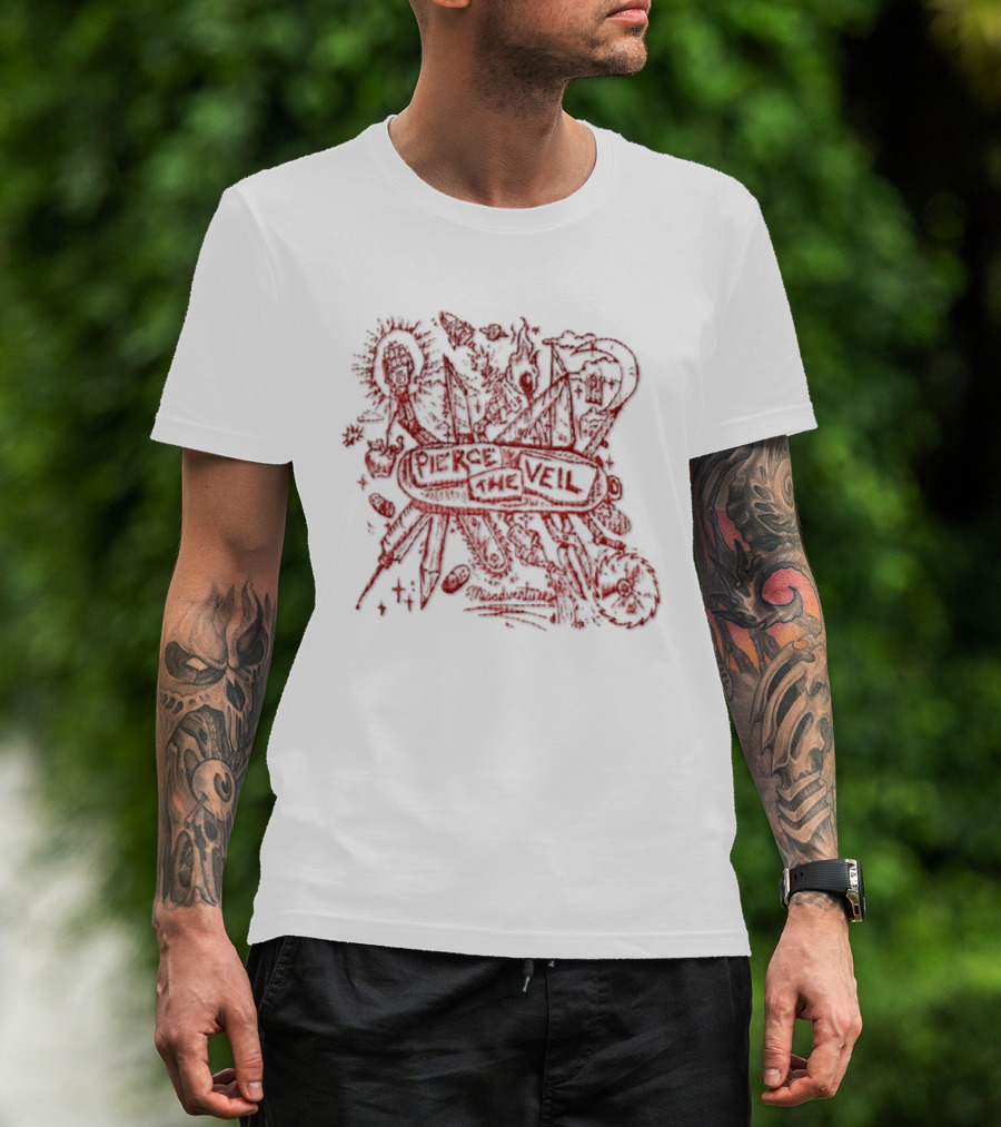Pierce The Veil Misadventures Band Album Cover Art Red Scribble T-Shirt