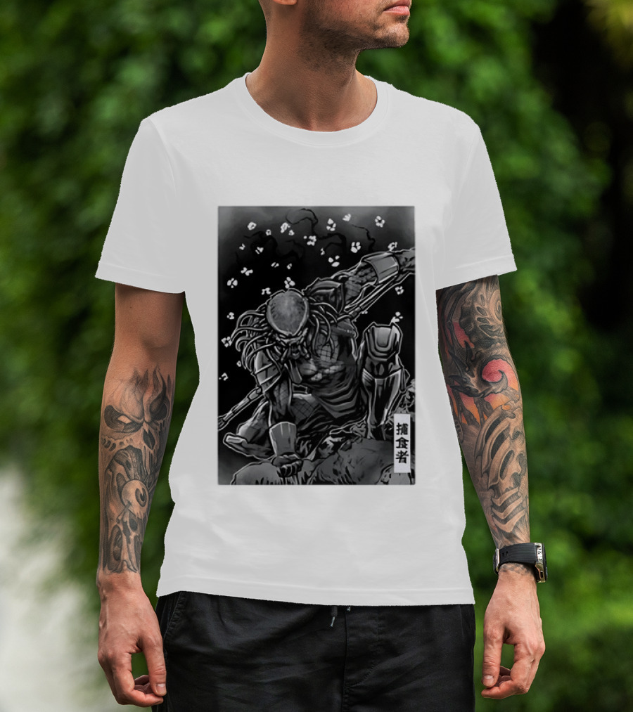 Predator Japanese Kanji Ink Sci Fi Alien Manga T-Shirt