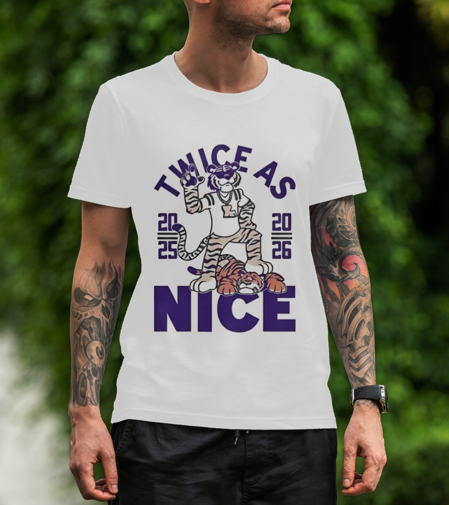 LSU Tigers Twice As Nice 2025 2026 Tiger Mascot Football T-Shirt