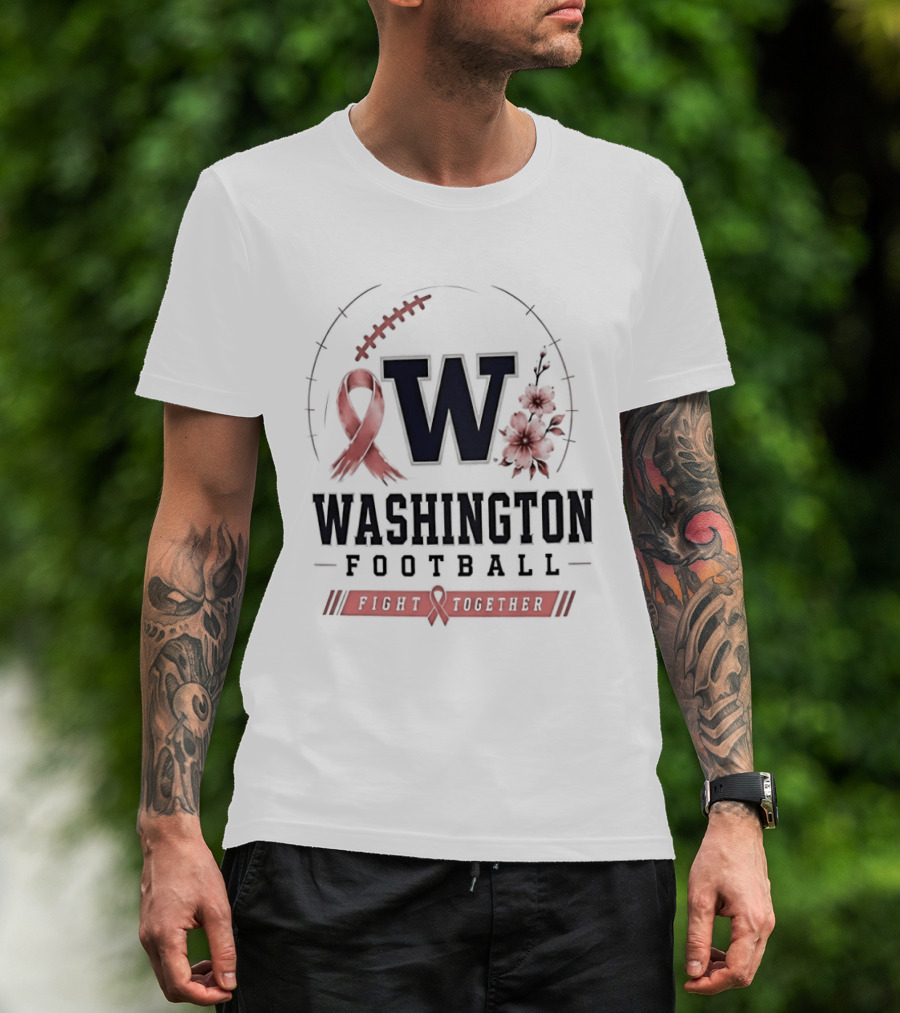 Washington Football Fight Together Breast Cancer Awareness Ribbon And Flowers T-Shirt