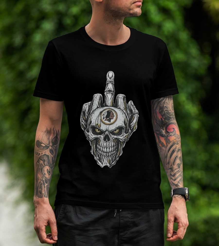 Washington Redskins Skull With Middle Finger Skeleton Hand T-Shirt