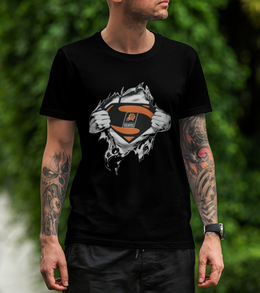 Phoenix Suns Superman Shield Ripped Chest NBA Hands Pulling Open T-Shirt