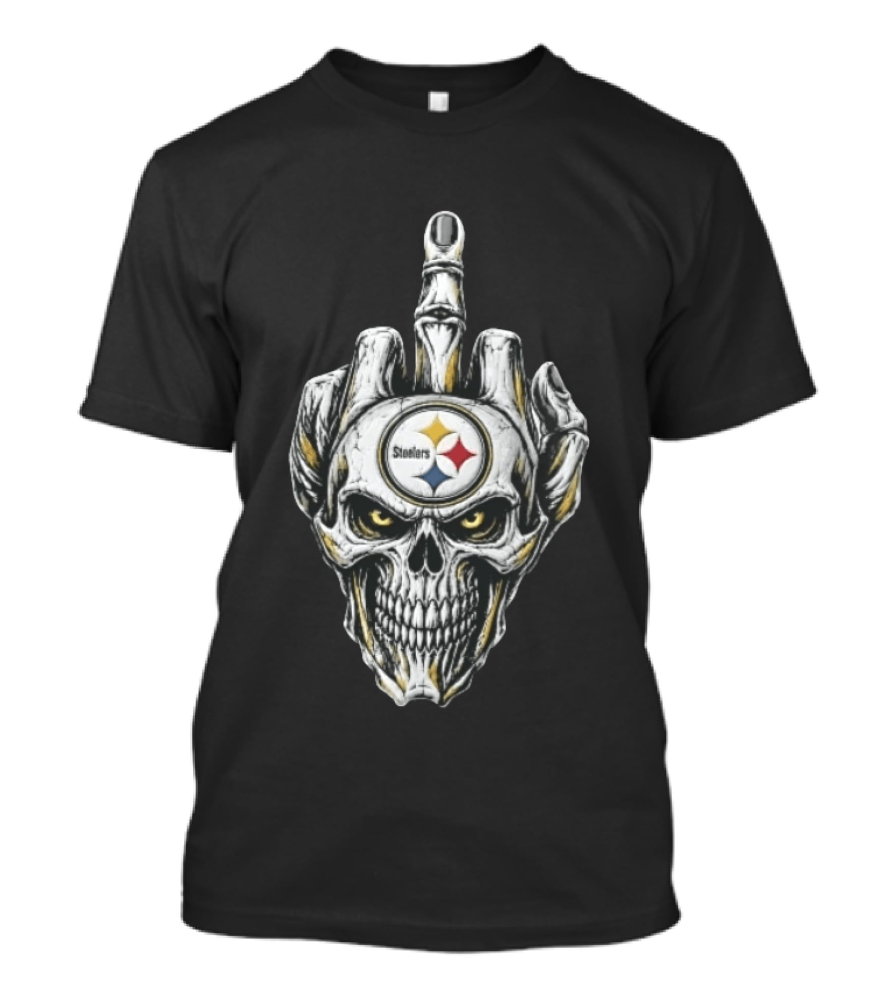 Pittsburgh Steelers Skull Middle Finger Gesture Football Fan T-Shirt