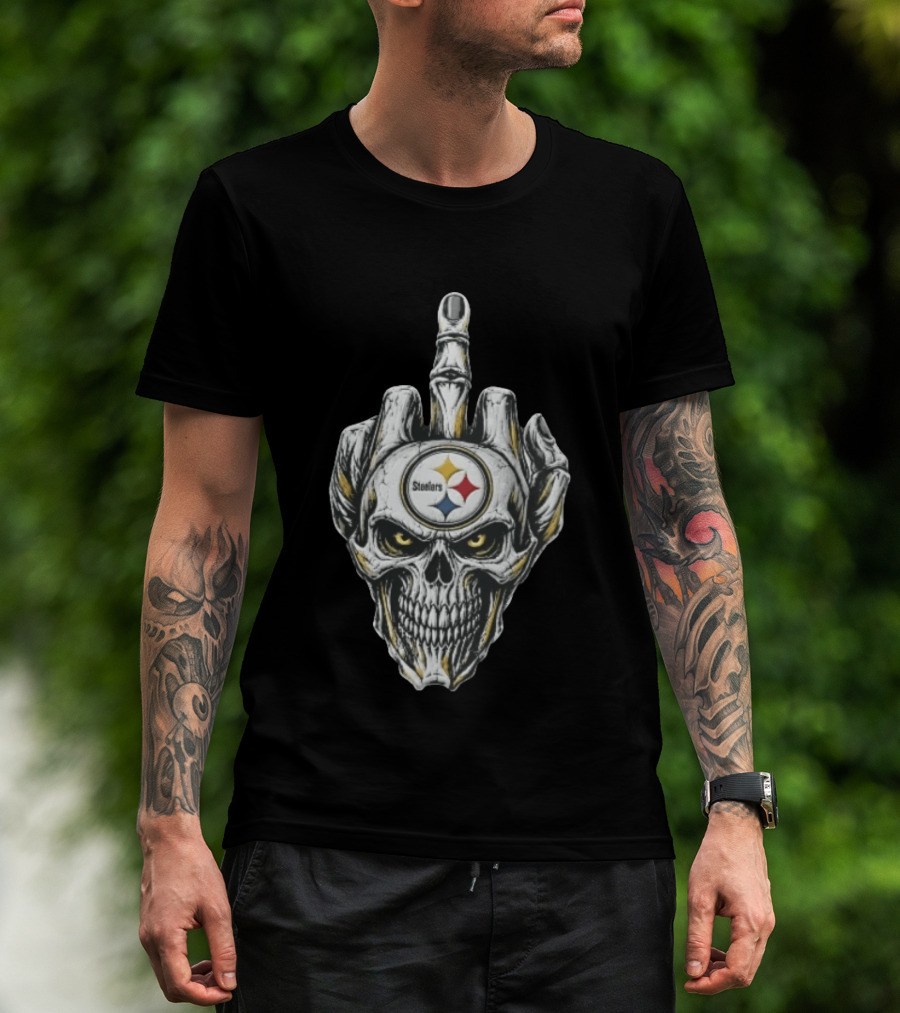 Pittsburgh Steelers Skull Middle Finger Gesture Football Fan T-Shirt